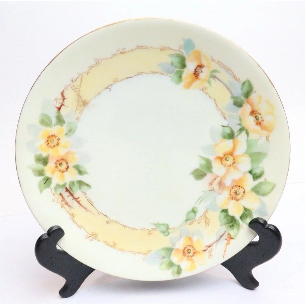 Antique Hand Painted Yellow Flowers Cabinet Plate Thomas Sevres Bavaria Signed